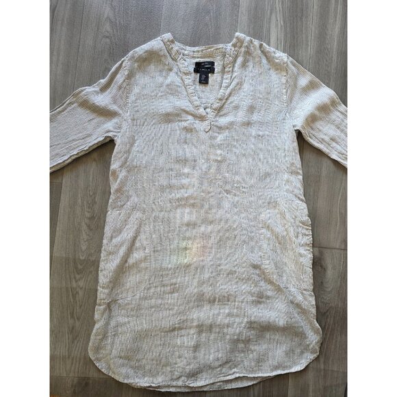 Tahari Womens Linen Striped Long Sleeve Dress Size M - Picture 2 of 6